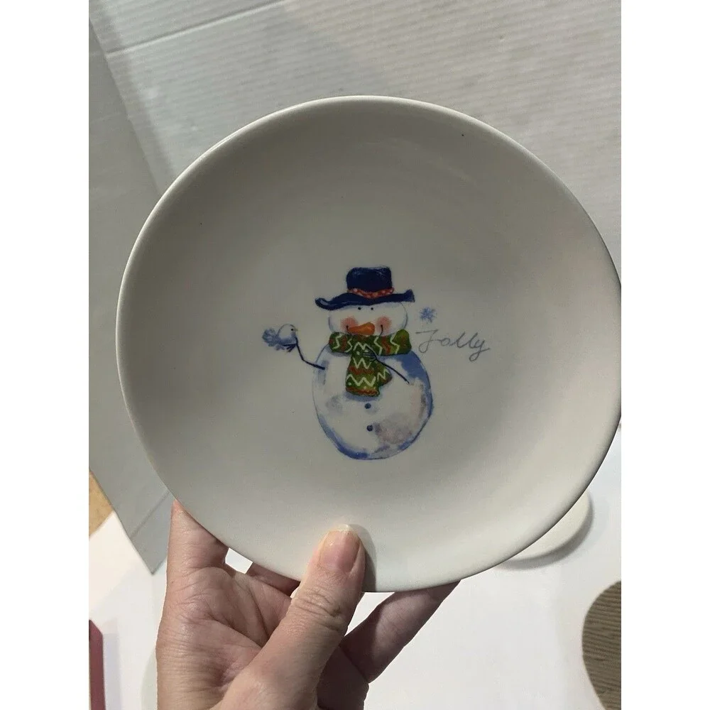 Pier 1 Imports Holiday Appetizer Plates Set Four EUC Christmas Santa Snowman